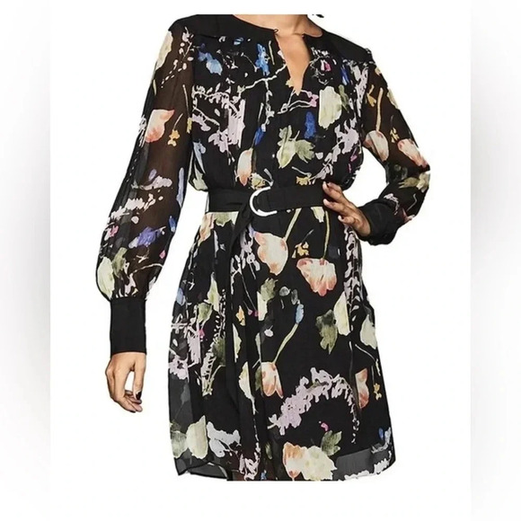 REISS Finn Black Romance Floral Dress